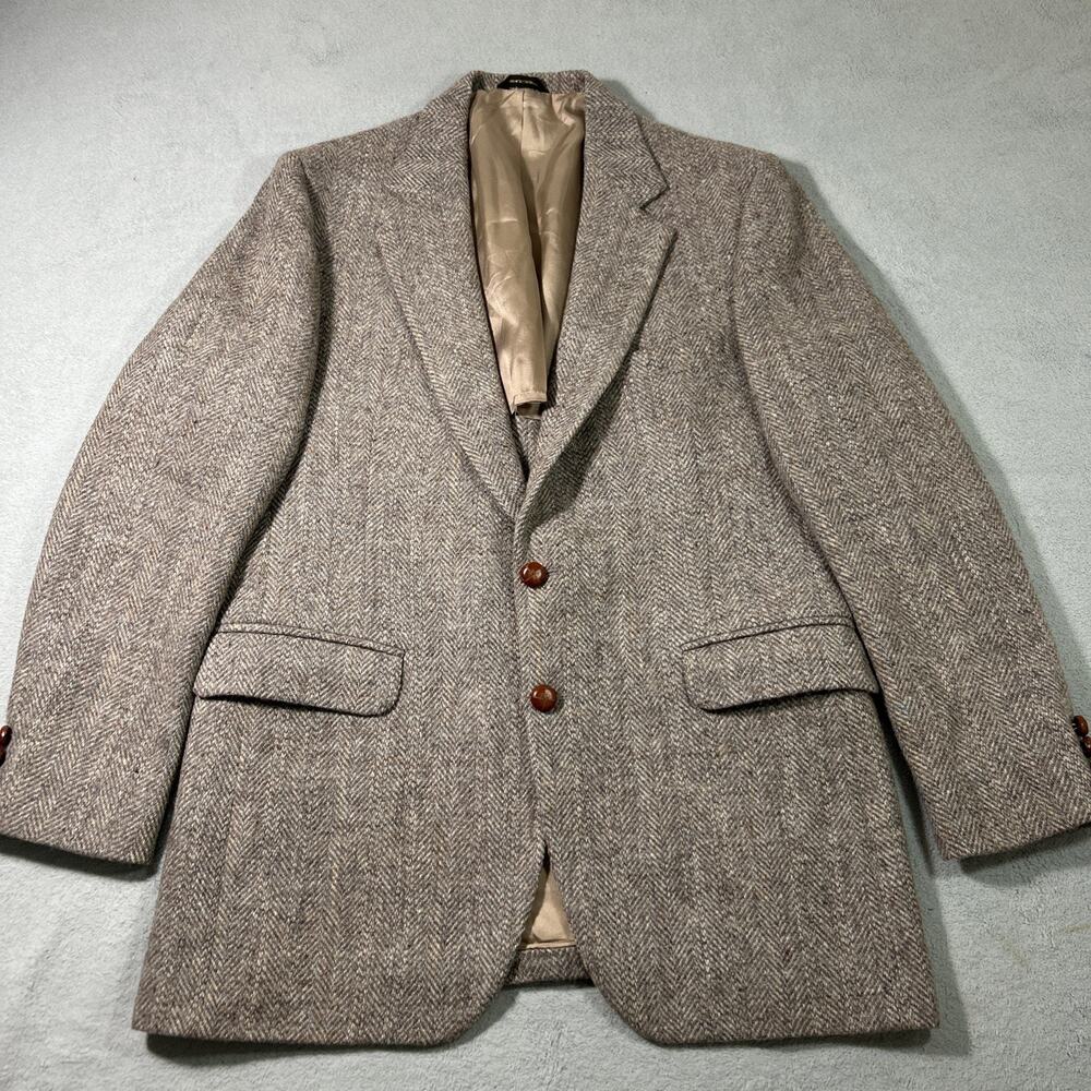 90s Harris Tweed Blazer Jacket Medium 42 Double Breast Two Button Herringbone